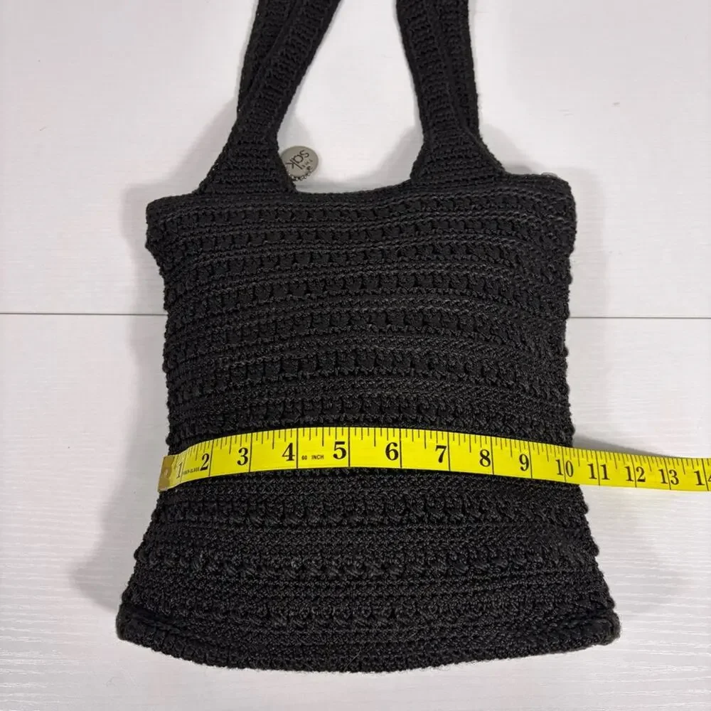 The Sak Black Crochet Knit Tote Shoulder Bag Bin10